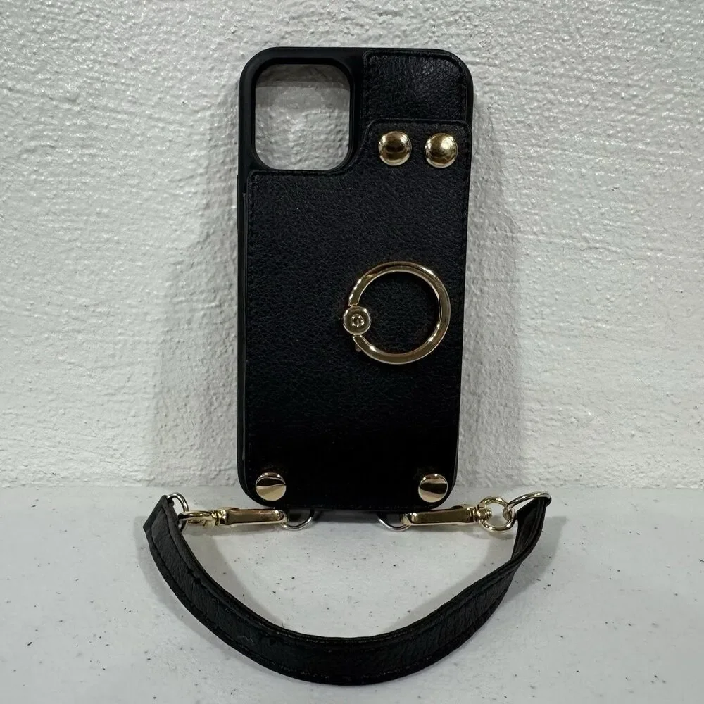 LAMEEKU iPhone 12/Pro Crossbody Wallet Case w/ Ring Holder & Strap